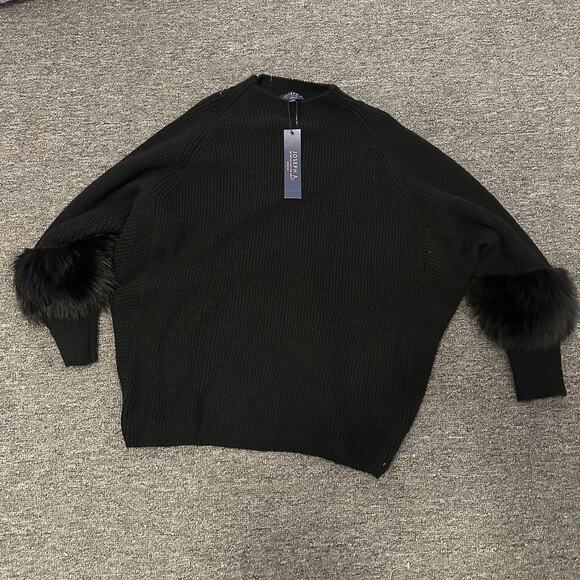 Joseph A. Women's Turtleneck Black Sweater with Fur Sleeves Size 1X - Picture 1 of 3